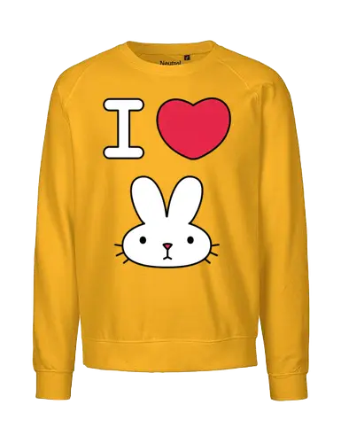 I Love Bunny – Cute Minimal Rabbit Illustration - bunny, rabbit, cute, kawaii, love, heart, minimal, cartoon, animal, white bunny, black background, adorable, simple design, vector style, kids art, sticker design, nursery art - Fairtrade Sweatshirt