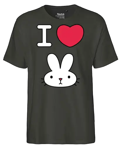 I Love Bunny – Cute Minimal Rabbit Illustration - bunny, rabbit, cute, kawaii, love, heart, minimal, cartoon, animal, white bunny, black background, adorable, simple design, vector style, kids art, sticker design, nursery art - Fairtrade T-Shirt