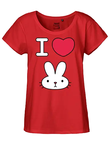 I Love Bunny – Cute Minimal Rabbit Illustration - bunny, rabbit, cute, kawaii, love, heart, minimal, cartoon, animal, white bunny, black background, adorable, simple design, vector style, kids art, sticker design, nursery art - Fairtrade Girl Shirt