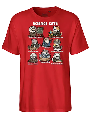 Science Cats - cat, animal, biology, cats, chemist, chemistry, kitten, kitty, physics, pun, science, science cat, scientist, scientist gift, teacher - Fairtrade T-Shirt
