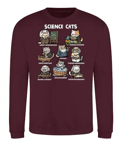 Science Cats - cat, animal, biology, cats, chemist, chemistry, kitten, kitty, physics, pun, science, science cat, scientist, scientist gift, teacher - Sweatshirt