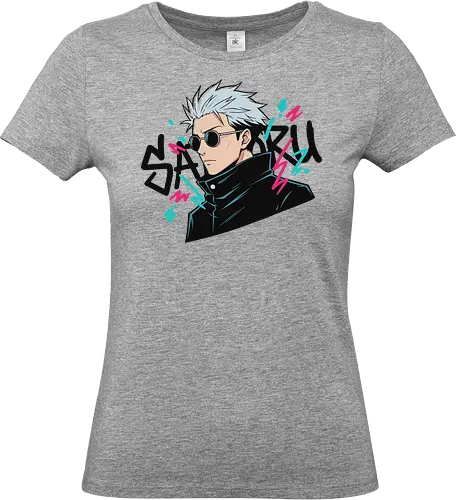 90s Retro Graffiti Anime - Satoru Gojo, Jujutsu, anime streetwear, 90s retro style, graffiti anime art, Gojo Satoru shirt, JJK merch, strongest sorcerer, urban anime apparel, vaporwave anime, manga graphic tee, Japanese pop culture, white hair anime boy, neon anime design, geek fashion - Standard T-Shirt (Women)