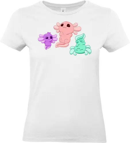 Drei Axolotl - Axolotl, Axl, cute, Cartoon, comic, Tier, Wasser, Water, rosa, lila, violet, türkis, grün - Standard T-Shirt (Women)