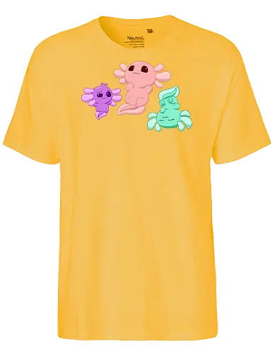 Drei Axolotl - Axolotl, Axl, cute, Cartoon, comic, Tier, Wasser, Water, rosa, lila, violet, türkis, grün - Fairtrade T-Shirt