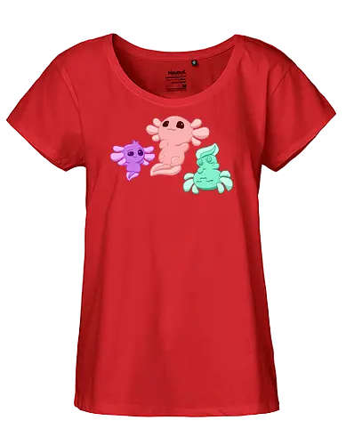 Drei Axolotl - Axolotl, Axl, cute, Cartoon, comic, Tier, Wasser, Water, rosa, lila, violet, türkis, grün - Fairtrade Girl Shirt