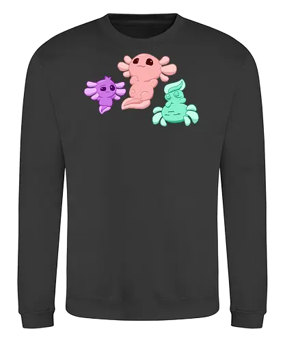 Drei Axolotl - Axolotl, Axl, cute, Cartoon, comic, Tier, Wasser, Water, rosa, lila, violet, türkis, grün - Sweatshirt
