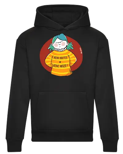 Kein Kaffee, keine Witze!  - Ringelpullisprüche, Kaffee, Ringeldinger, streifenweise, Spruch, Weisheit, Motivation, Ringelpulli, SprücheShirt, Cartoon Illustration, Statement, Handgezeichnet, Humor, Selbstironie, Streifenpulli, Spruchshirt, deutsch - Heavyweight Hoodie
