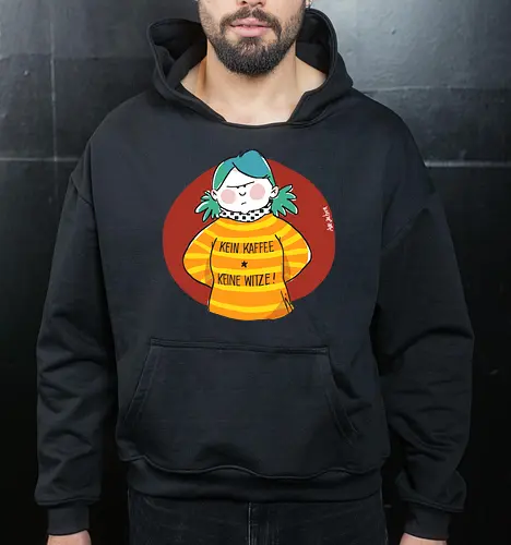 Kein Kaffee, keine Witze!  - Ringelpullisprüche, Kaffee, Ringeldinger, streifenweise, Spruch, Weisheit, Motivation, Ringelpulli, SprücheShirt, Cartoon Illustration, Statement, Handgezeichnet, Humor, Selbstironie, Streifenpulli, Spruchshirt, deutsch - Cropped Hoodie
