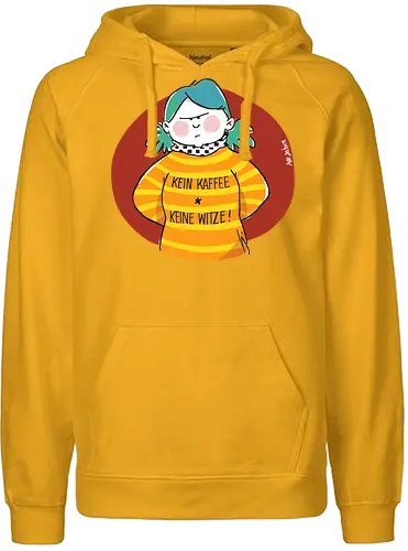 Kein Kaffee, keine Witze!  - Ringelpullisprüche, Kaffee, Ringeldinger, streifenweise, Spruch, Weisheit, Motivation, Ringelpulli, SprücheShirt, Cartoon Illustration, Statement, Handgezeichnet, Humor, Selbstironie, Streifenpulli, Spruchshirt, deutsch - Fairtrade Hoodie