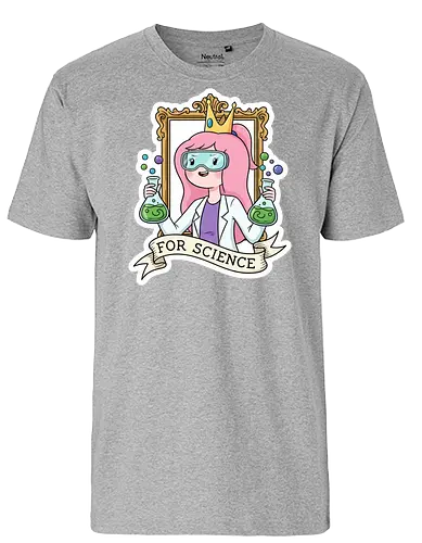 Für die Wissenschaft! Rosa Prinzessin als Wissenschaftlerin - Wissenschaft, MINT, Prinzessin, Laborkittel, Chemie, Cartoon, Aufkleber, Pinke Haare, Frauen in der Wissenschaft, Nerdkultur, Geekig, Laboralltag, Abenteuer, Verspielt, Fan-Art, Chemiekolben, Schutzbrille, Für die Wissenschaft - Fairtrade T-Shirt