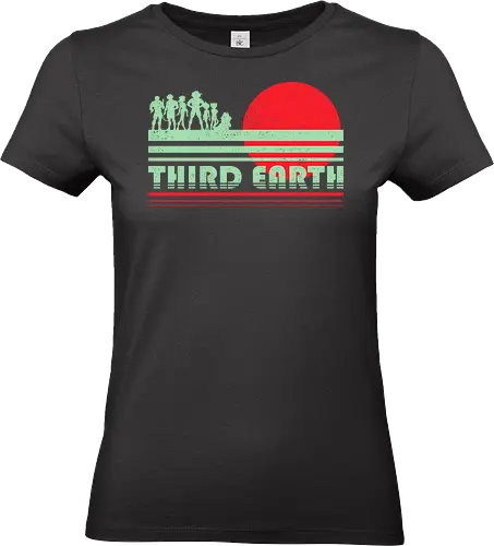 Third Earth Retro Fantasy Sunset - 80s 90s cartoons cats geek heroes minimalist nerd nostalgia old school cartoons retro retro cartoons sunset vintage vintage cartoon - Standard T-Shirt (Women)