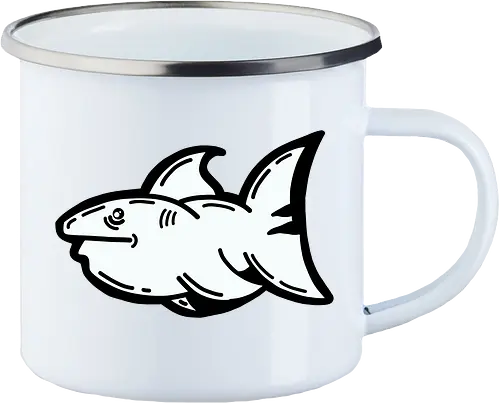Hi the shark - Hai, fisch, shark, black, schwarz, grafik, weiß, fun, comic - Enamel Mug