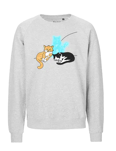 Drei Katzen - Katze, Cat, Tier, Haustier, pet, süß, cute, Comic, Cartoon, schwarz, weiß, schlaf, sleep, müde, tired, orange, fuchs, RIP - Fairtrade Sweatshirt
