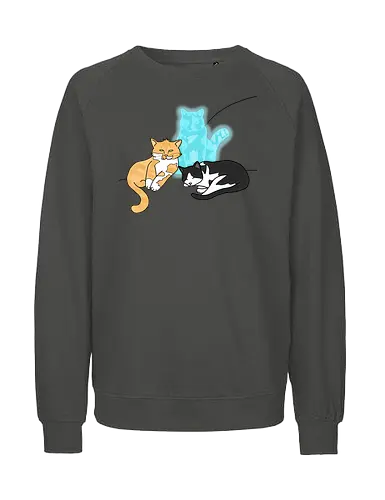 Drei Katzen - Katze, Cat, Tier, Haustier, pet, süß, cute, Comic, Cartoon, schwarz, weiß, schlaf, sleep, müde, tired, orange, fuchs, RIP - Fairtrade Sweatshirt