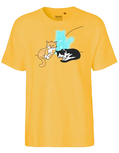 Drei Katzen - Katze, Cat, Tier, Haustier, pet, süß, cute, Comic, Cartoon, schwarz, weiß, schlaf, sleep, müde, tired, orange, fuchs, RIP - Fairtrade T-Shirt