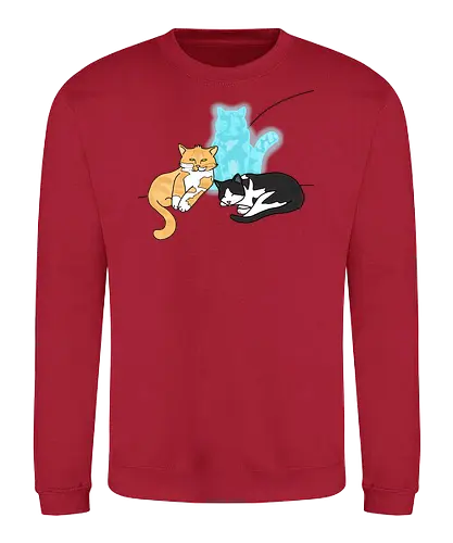Drei Katzen - Katze, Cat, Tier, Haustier, pet, süß, cute, Comic, Cartoon, schwarz, weiß, schlaf, sleep, müde, tired, orange, fuchs, RIP - Sweatshirt