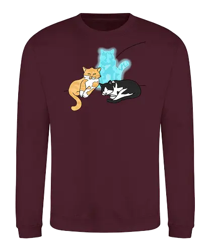 Drei Katzen - Katze, Cat, Tier, Haustier, pet, süß, cute, Comic, Cartoon, schwarz, weiß, schlaf, sleep, müde, tired, orange, fuchs, RIP - Sweatshirt