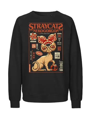 Stray Cat - Nekogorgon - hellfire club, cat, kitty, meow, Strange, hellfire, demogorgon, hawkins, upside down, eleven, Pen and paper, movie, tv series, TV, 80s - Fairtrade Sweatshirt
