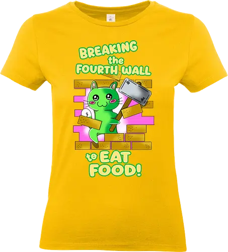 Kawaii-Katze für Feinschmecker und Food-Liebhaber - lustig, kawaii, katze, süße katze, comic katze, niedlich, humor, vierte wand, meta humor, foodie, essen, essensliebhaber, feinschmecker, katzenliebe, katzenhumor, popkultur, meme stil, tierillustration, kawaii stil, funny design, geschenkidee, trendig, cartoon, süßes design, verspielt - Standard T-Shirt (Women)