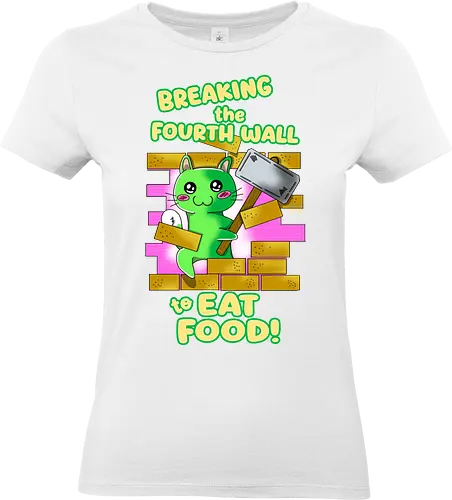 Kawaii-Katze für Feinschmecker und Food-Liebhaber - lustig, kawaii, katze, süße katze, comic katze, niedlich, humor, vierte wand, meta humor, foodie, essen, essensliebhaber, feinschmecker, katzenliebe, katzenhumor, popkultur, meme stil, tierillustration, kawaii stil, funny design, geschenkidee, trendig, cartoon, süßes design, verspielt - Standard T-Shirt (Women)