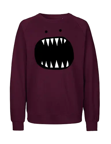 Minimalistisches rotes Monstergesicht - Monster, Rot, Minimalistisch, Kreatur, Zähne, Scharf, Mund, Figur, Flat Design, Illustration, Grafik, Gruselig, Horror, Ausdrucksstark, Vektor - Fairtrade Sweatshirt
