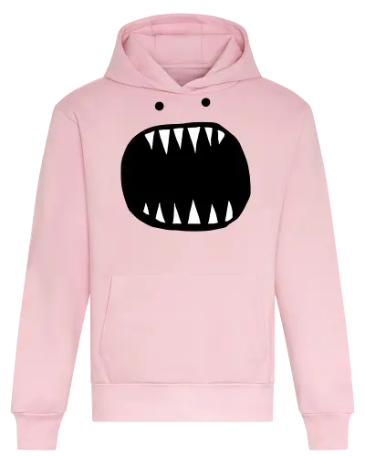 Minimalistisches rotes Monstergesicht - Monster, Rot, Minimalistisch, Kreatur, Zähne, Scharf, Mund, Figur, Flat Design, Illustration, Grafik, Gruselig, Horror, Ausdrucksstark, Vektor - Heavyweight Hoodie