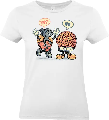 The Heart Says Yes but the Brain Says No - Heart, brain, mind, funny, humor, body parts - Standard T-Shirt (Women)