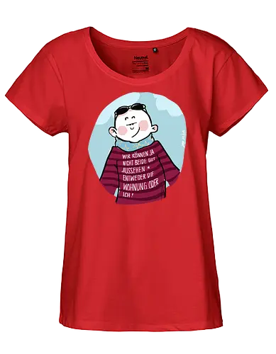 Wir können nicht beide gut aussehen... - Ringelpullisprüche, Ringeldinger, streifenweise, Spruch, Weisheit, Motivation, Ringelpulli, SprücheShirt, Cartoon Illustration, Statement, Handgezeichnet, Humor, Selbstironie, Streifenpulli, Spruchshirt, deutsch - Fairtrade Girl Shirt