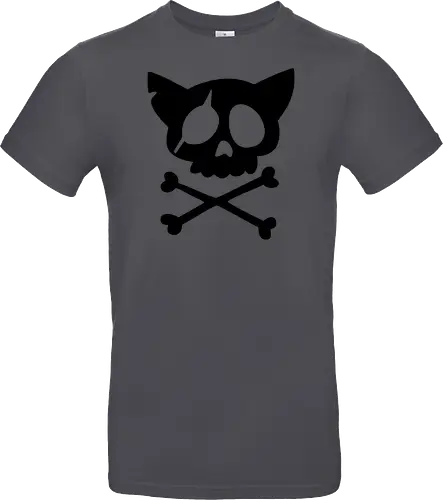 Grafik mit rosa Katzenschädel und gekreuzten Knochen