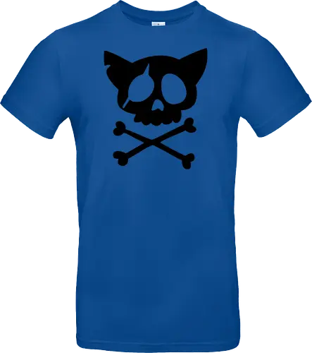 Grafik mit rosa Katzenschädel und gekreuzten Knochen