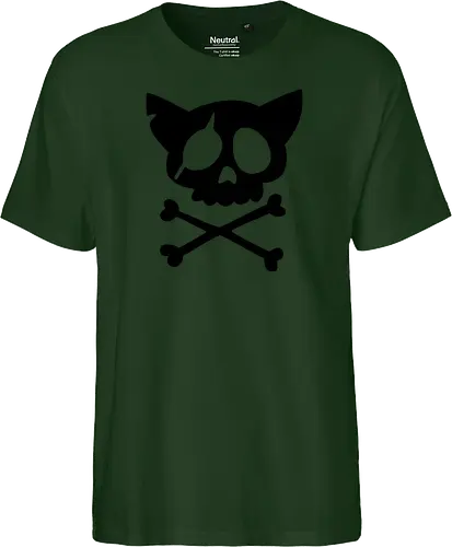 Grafik mit rosa Katzenschädel und gekreuzten Knochen