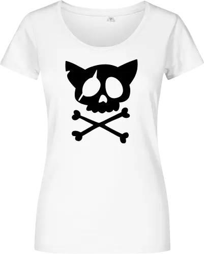 Grafik mit rosa Katzenschädel und gekreuzten Knochen