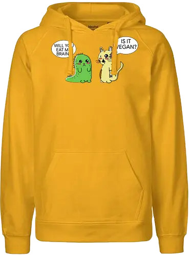 Lustiger Kawaii-Zombie-Horror mit veganem Sarkasmus - zombie, kawaii, lustig, horror, vegan, sarkasmus, zombie humor, niedlich, cartoon zombie, comic stil, schwarzer humor, irony, vegane satire, veganer humor, gruselig süß, halloween, undead, popkultur, witziges motiv, funny design, geschenkidee, trendig, alternative mode, meme stil, subkultur - Fairtrade Hoodie