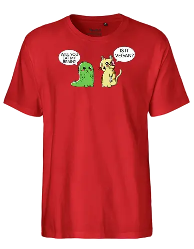 Lustiger Kawaii-Zombie-Horror mit veganem Sarkasmus - zombie, kawaii, lustig, horror, vegan, sarkasmus, zombie humor, niedlich, cartoon zombie, comic stil, schwarzer humor, irony, vegane satire, veganer humor, gruselig süß, halloween, undead, popkultur, witziges motiv, funny design, geschenkidee, trendig, alternative mode, meme stil, subkultur - Fairtrade T-Shirt