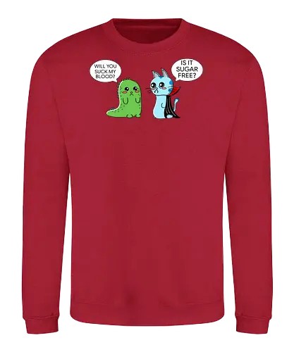 Lustiger Kawaii-Vampir mit zuckerfreiem Horror-Sarkasmus - vampir, kawaii, lustig, horror, sarkasmus, zuckerfrei, vampire humor, niedlich, cartoon vampir, comic stil, schwarzer humor, irony, gruselig süß, halloween, undead, popkultur, witziges motiv, funny design, geschenkidee, trendig, alternative mode, meme stil, subkultur, satire, gothic humor - Sweatshirt
