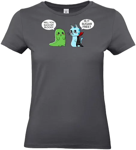 Lustiger Kawaii-Vampir mit zuckerfreiem Horror-Sarkasmus - vampir, kawaii, lustig, horror, sarkasmus, zuckerfrei, vampire humor, niedlich, cartoon vampir, comic stil, schwarzer humor, irony, gruselig süß, halloween, undead, popkultur, witziges motiv, funny design, geschenkidee, trendig, alternative mode, meme stil, subkultur, satire, gothic humor - Standard T-Shirt (Women)