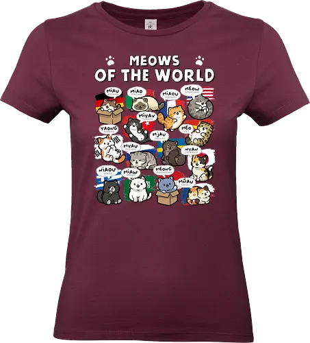 Meows Of The World - cats, cat, cat christmas, catd dad, cat lady, cat love, cat lover, cat mom, cat owner, cats love, international, kitten, kitty, meow, translator. - Standard T-Shirt (Women)