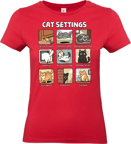 Cat Settings - cat, air drop, airplane mode, cat dad, cat lady, cat owner, cats, catshirt, funny cats, kitten, kitty, reset, roaming, settings, tech support - Standard T-Shirt (Women)