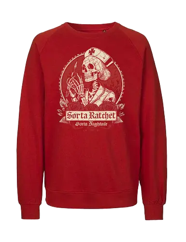 Ratchet Nightingale Skeleton Nurse - ratchet nurse, nightingale skeleton, halloween nurse, spooky nurse, creepy skeleton, funny nurse costume, gothic nurse, dark humor halloween, spooky season, skeleton nurse outfit, horror nurse, halloween aesthetic, nurse halloween party, edgy nurse design, creepy cute - Fairtrade Sweatshirt