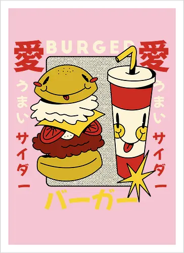 Burger Love – Kawaii Japanische Retro Food Art