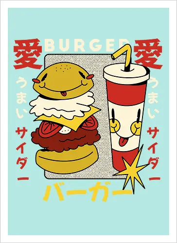 Burger Love – Kawaii Japanische Retro Food Art