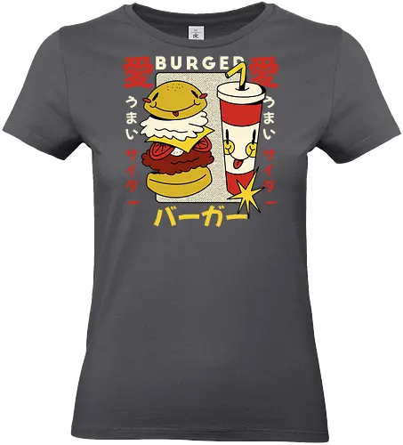Burger Love – Kawaii Japanische Retro Food Art - burger illustration, kawaii burger kunst, japan retro stil, süße food kunst, burger liebe design, retro japan illustration, lustige food grafik, japan pop art, verspielte illustration, food charakter design, vintage japan ästhetik, kawaii illustration - Standard T-Shirt (Women)