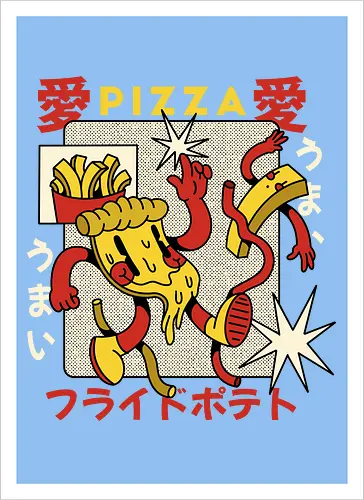 Pizza & Pommes – Japanische Retro Kawaii Food Art