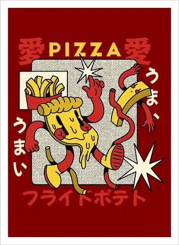 Pizza & Pommes – Japanische Retro Kawaii Food Art