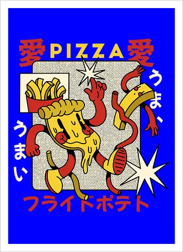Pizza & Pommes – Japanische Retro Kawaii Food Art