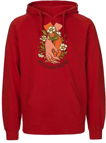 We’ll Get There – Vintage Hope | Vintage Hoffnung - we’ll get there, hope illustration, resilience art, mental health encouragement, positive affirmation art, healing journey design, vintage optimism art, emotional strength illustration, comforting artwork, supportive quote art, calm mental health art, gentle motivation, perseverance design, inspirational floral art, hopeful aesthetic - Fairtrade Hoodie