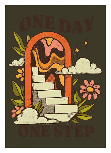 One Day One Step – Vintage Motivation Stairway Art