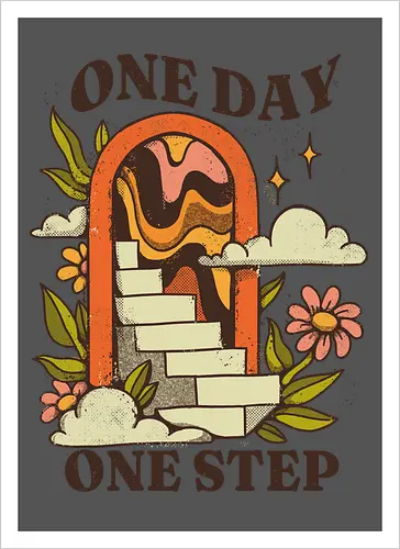 One Day One Step – Vintage Motivation Stairway Art