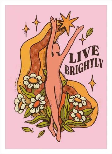 Live Brightly – Vintage Mental Health Floral Illustration | Vintage Illustration für mentale Gesundheit