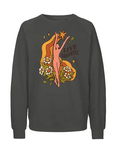 Live Brightly – Vintage Mental Health Floral Illustration | Vintage Illustration für mentale Gesundheit - live brightly, mental health art, positive mindset, vintage illustration, self growth art, motivational artwork, mindfulness design, retro floral art, inner peace illustration, uplifting quote art, wellness aesthetic, boho mental health, inspirational vintage, self care art, healing vibes - Fairtrade Sweatshirt